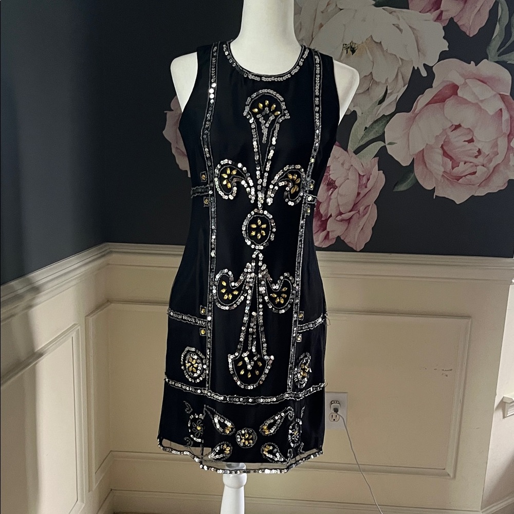 INC International Concepts Black and Silver Embellished Mini Dress